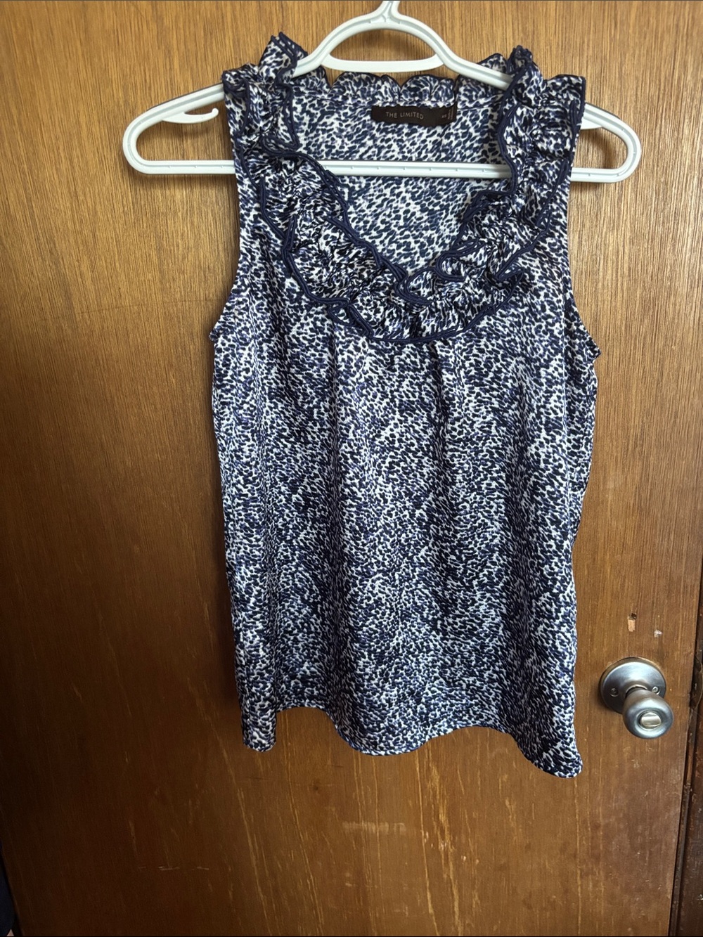 The Limited Navy and White Ruffle-Trim Sleeveless Camisole